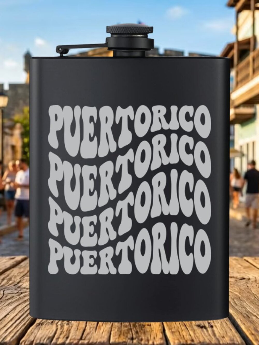 Personalized Puerto Rico Groovy Style Black Flask | Puerto Rico | Family Gift